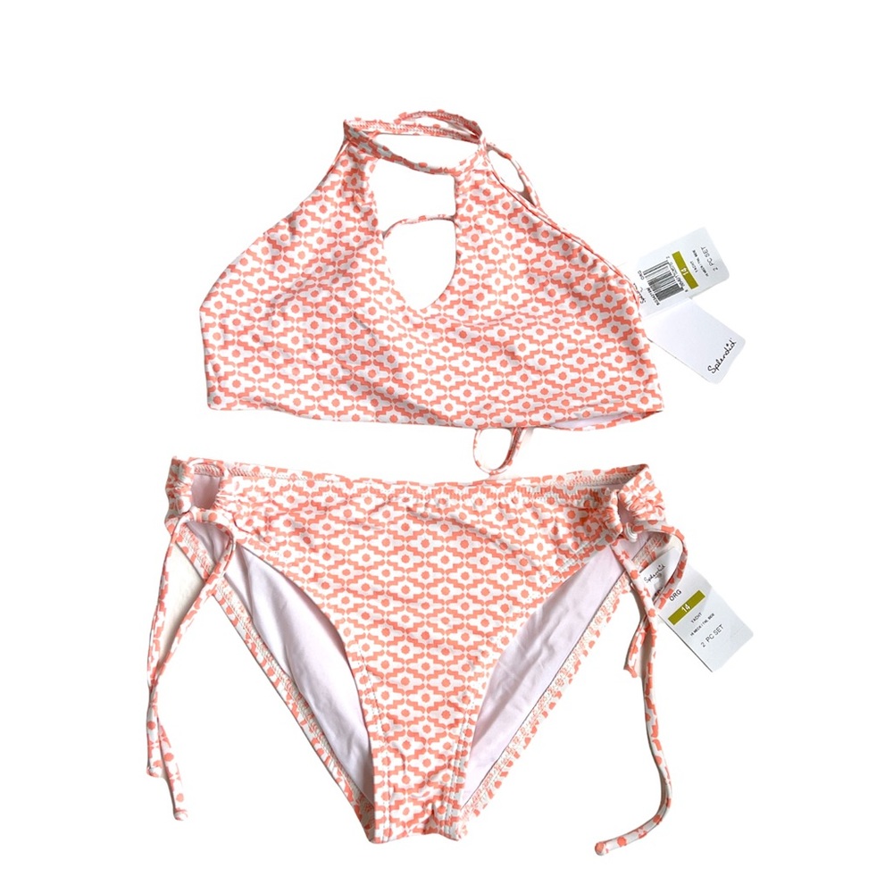 NWT girls Splendid 2pc Swimsuit Hi Neck Yacht. Size girls 14